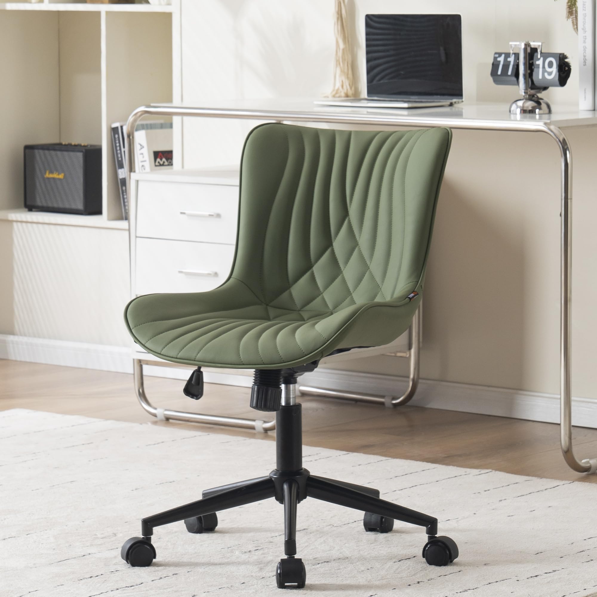 Younike Office Chair, Armless Desk Chair Computer Chair With Wheels, Modern Upholstered Pu Leather Task Chair, Rolling Adjustabl