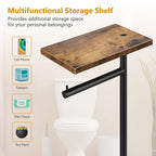 BTY Rustic Brown Farmhouse Toilet Paper Dispenser - Freestanding Tissue Roll Holder with Shelf for Bathroom Storage