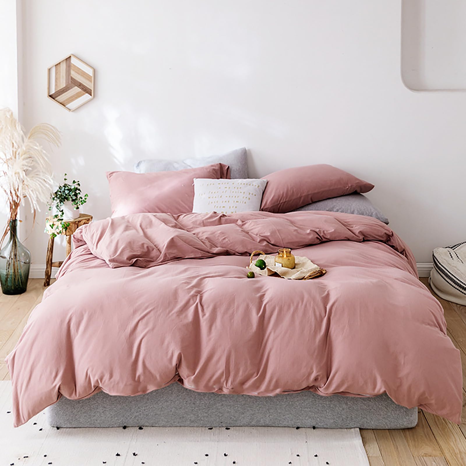 Cottonight Pink Comforter Set Twin Blush Pink Bedding Comforter Set Full Pale Pink Quilts Blanket Solid Color Soft Breathable Du