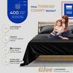 Thread Spread 100% Cotton Split King Sheets For Adjustable Bed - 400 Thread Count 5 Pc Sateen Split Sheet Set, Soft, Breathable Cooling Cotton Sheets - 16' Deep Pocket Split King Sheet (Black)