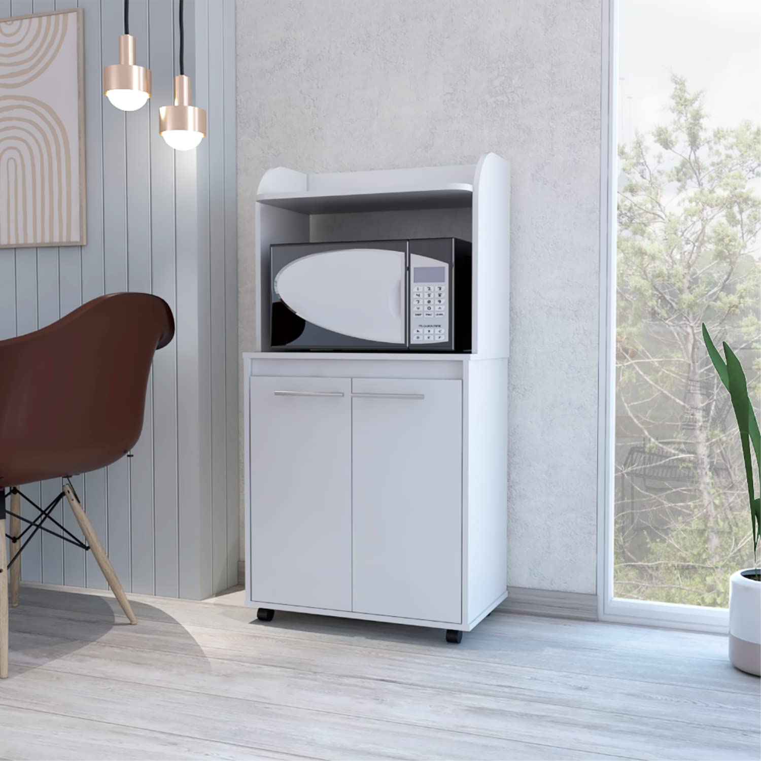 Kitchen Cart 49&Quot; H, 2 Door Cabinet, 1 Open Shelf, 2 Interior Shelves, White