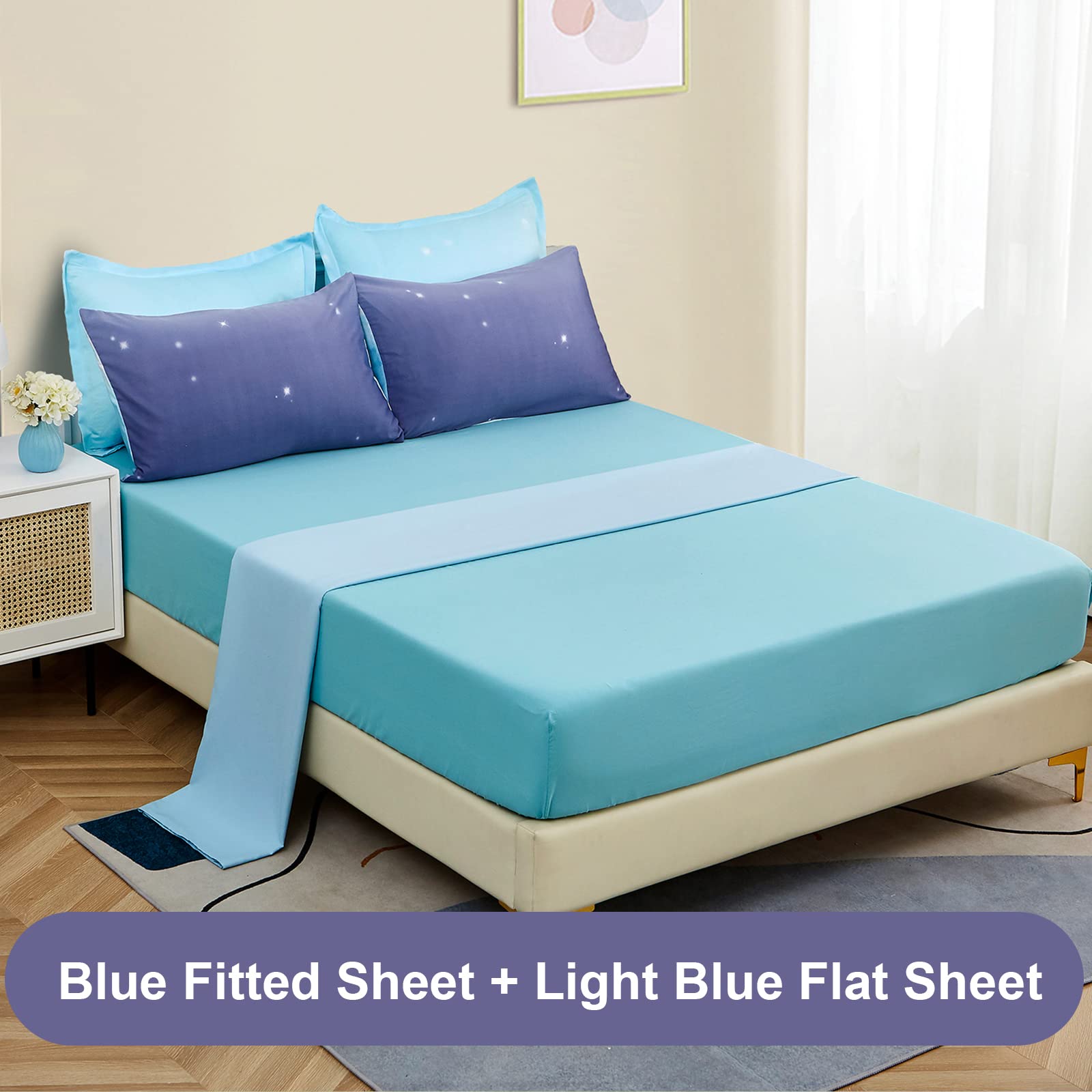 Girls Comforter Set Twin Size 6 Pieces Bed In A Bag Colorful Ombre Blue Purple Rainbow Bedding Set For Kids Teen (1 Comforter, 1