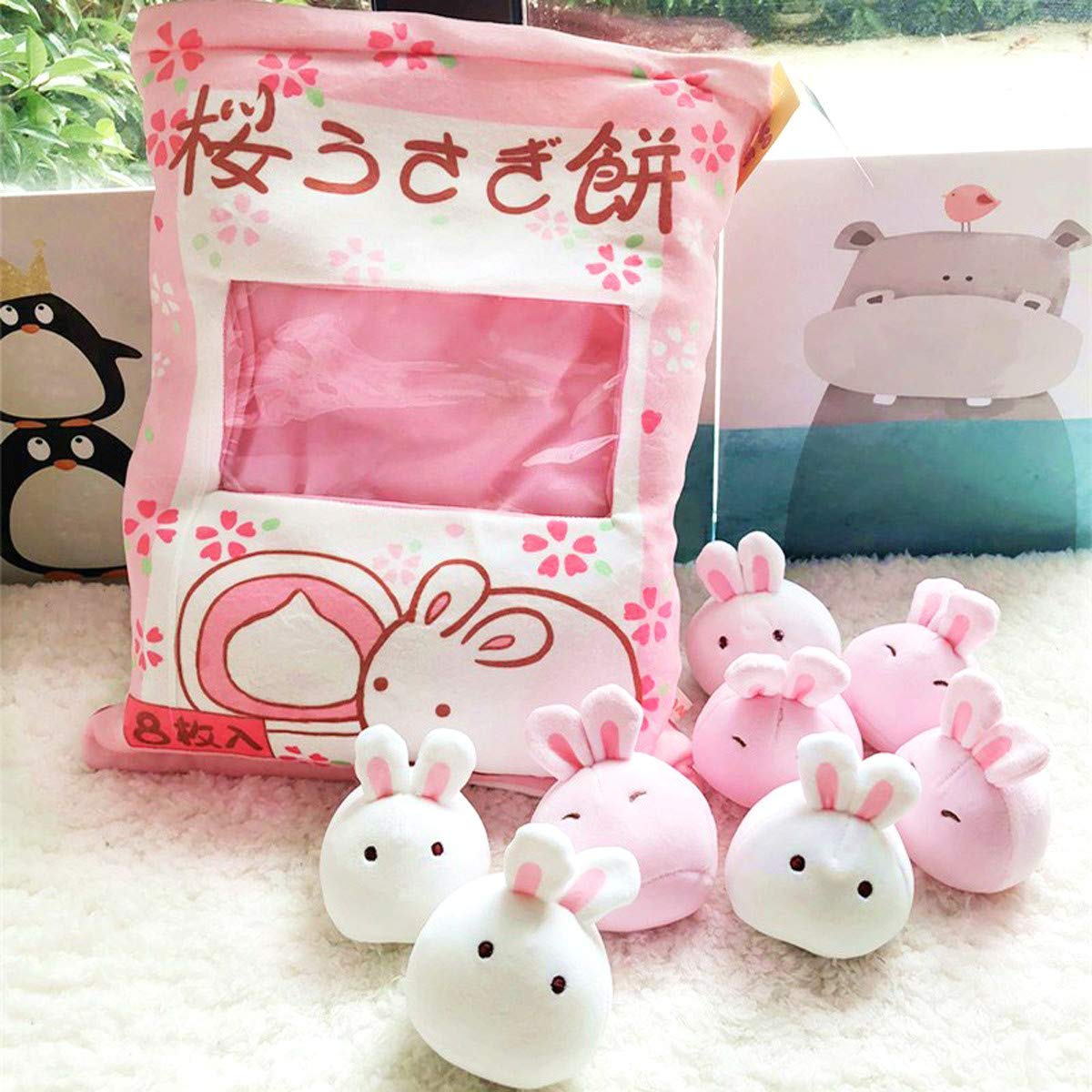 Nenalayo Cute Throw Pillow Stuffed Animal Toys Removable Fluffy Bunnies Creative Gifts For Teens Girls Kids