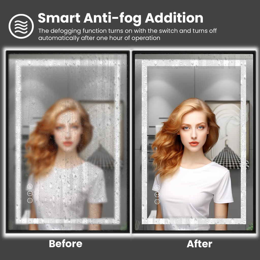 Amorho 60''X 30'' Led Bathroom Mirror Framed, Front Light And Backlit, Stepless Dimmable, Anti-Fog, Shatter-Proof, Memory, 3 Col