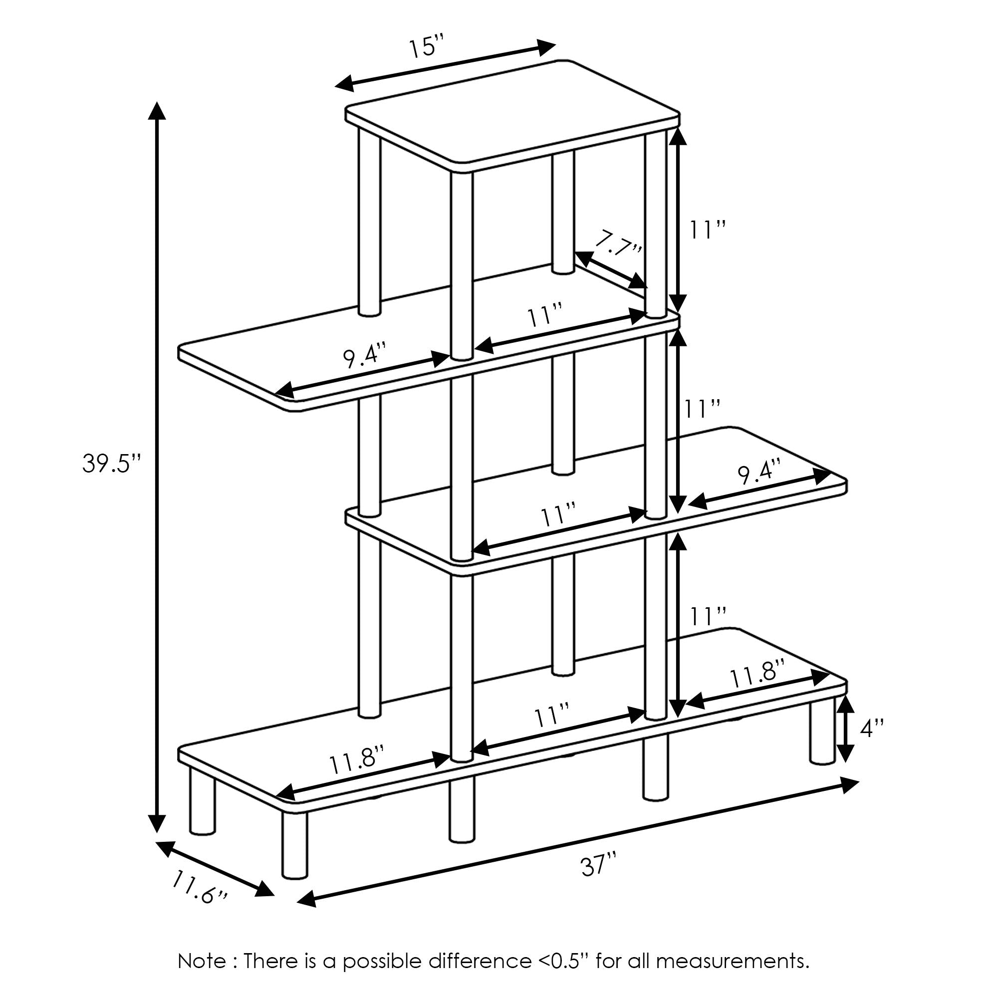 Furinno Turn-N-Tube 4-Tier Design Display Rack, French Oak Grey/Black