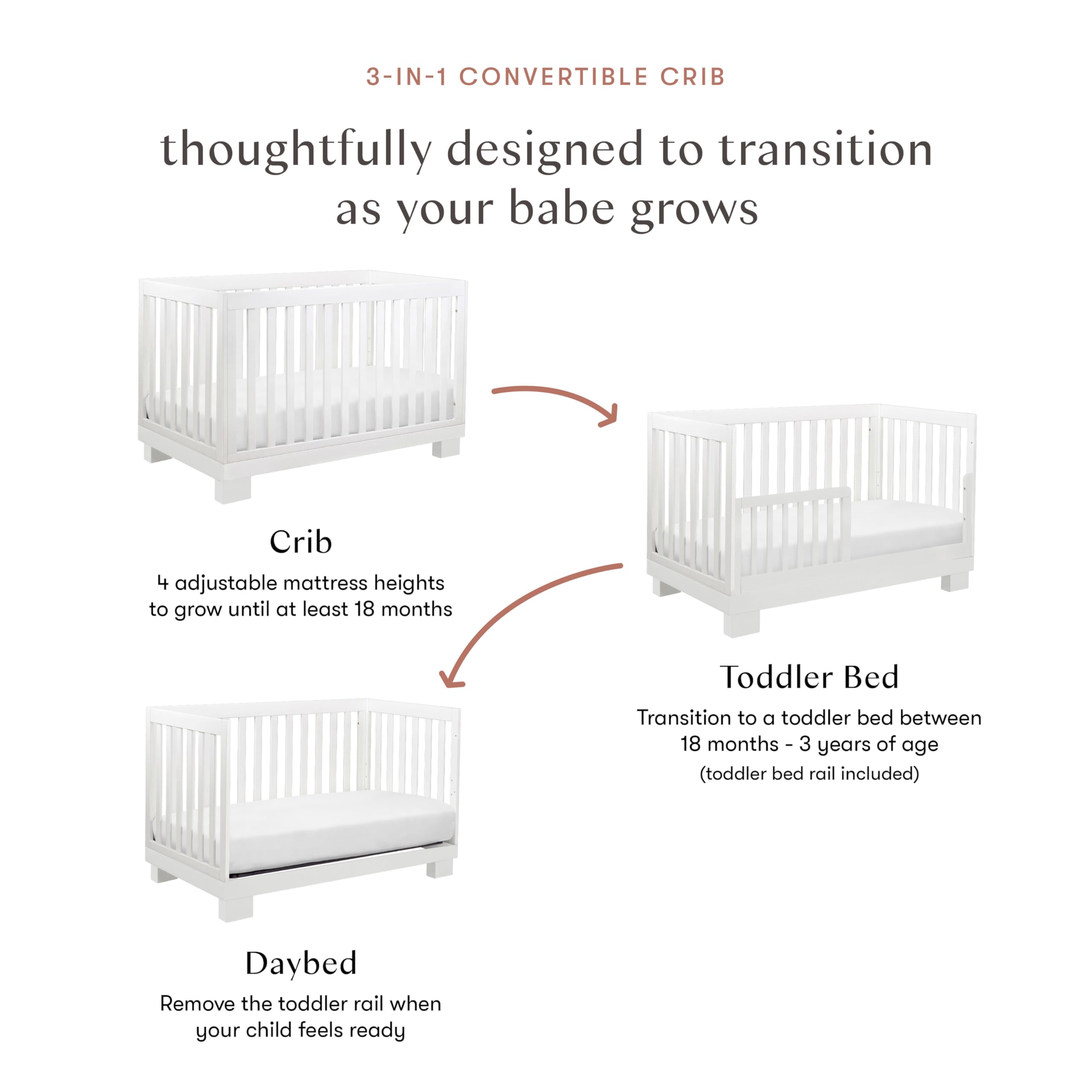 Babyletto Modo 3-In-1 Convertible Crib With Toddler Bed Conversion Kit In White, Greenguard Gold Certified