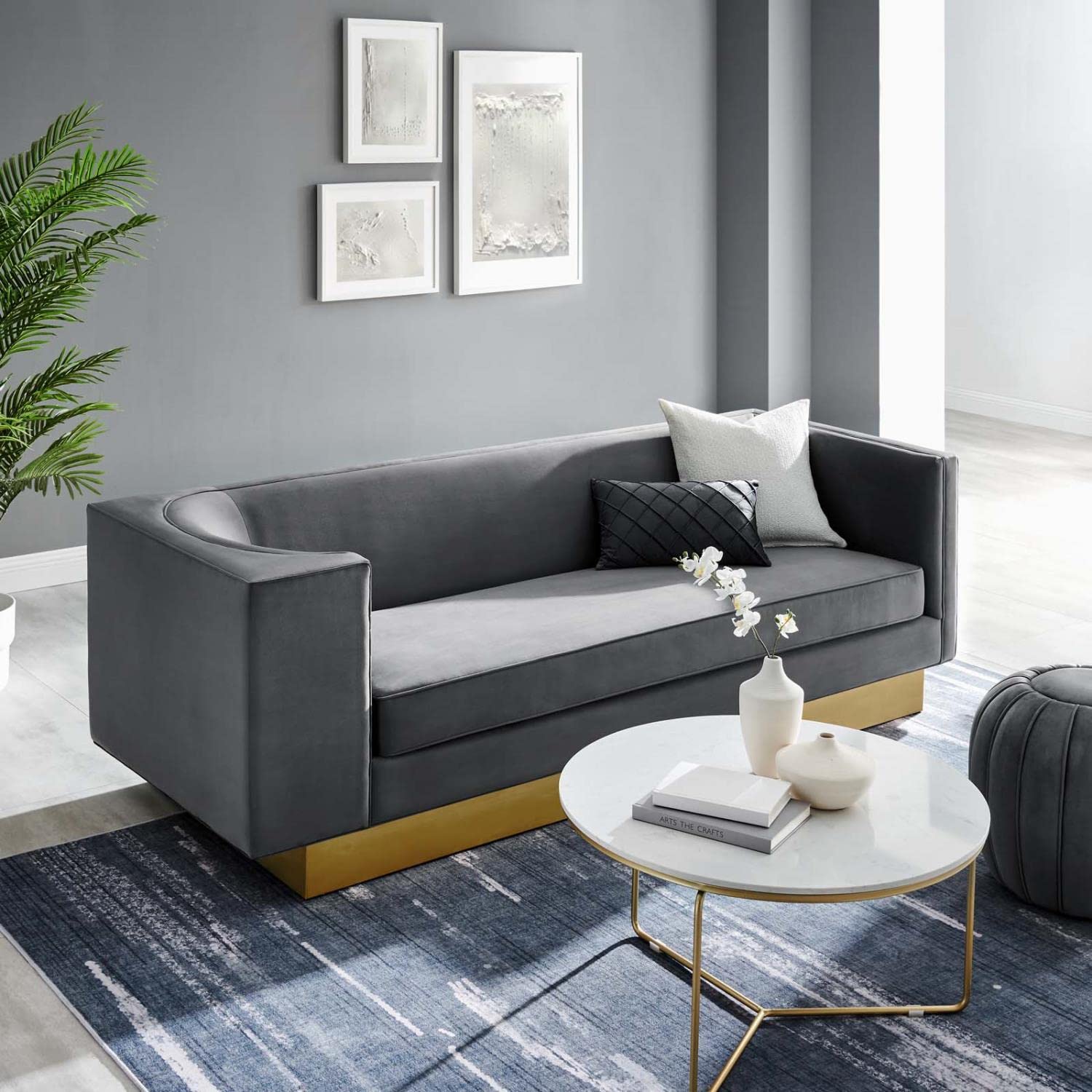 Modway Eminence Upholstered Velvet Sofa With Gray Finish Eei-5016-Gry