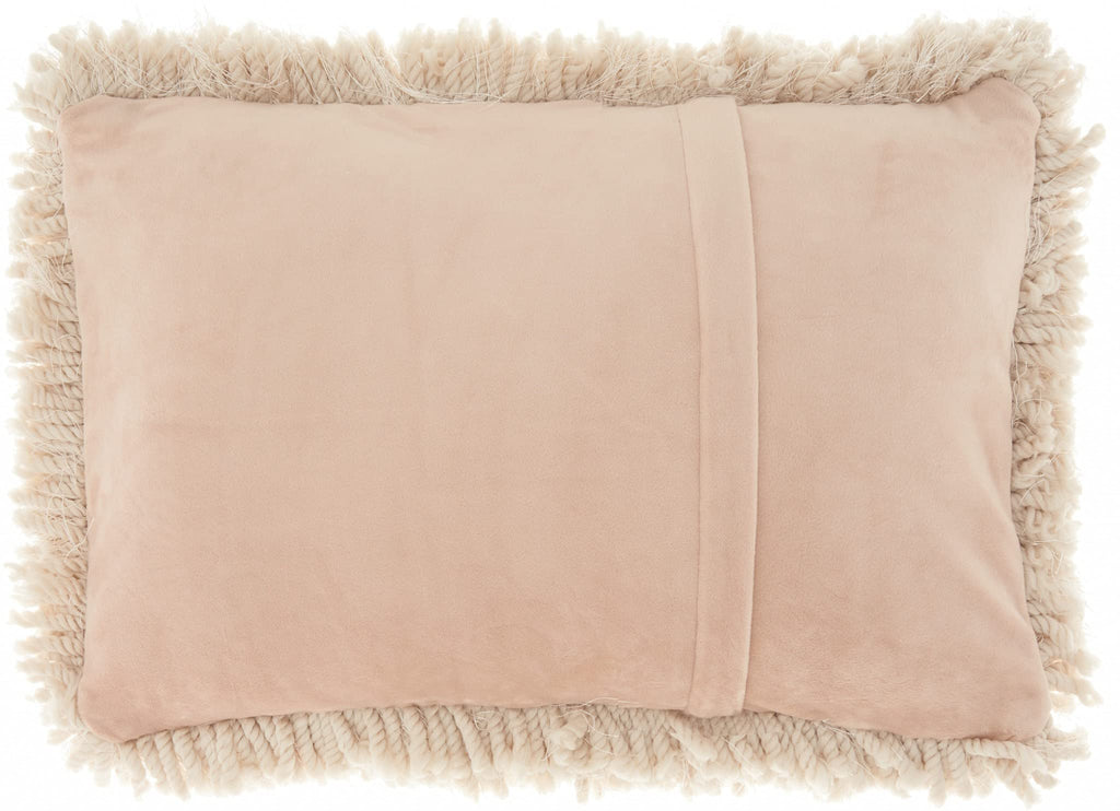 HomeRoots 100% Polyester Beige Knubby Plush Lumbar Throw Pillow