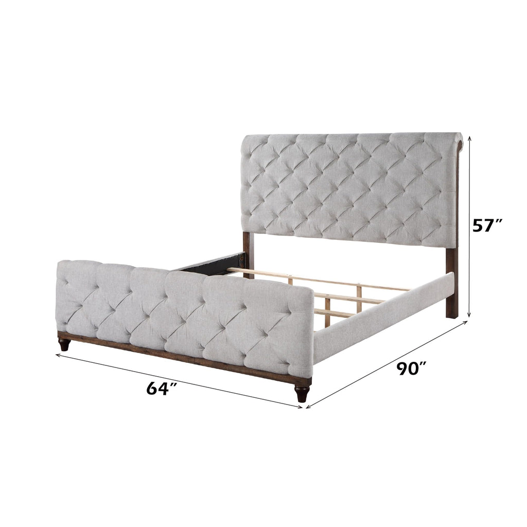 Acme Andria Tufted Fabric Queen Bed in Gray and Reclaimed Oak
