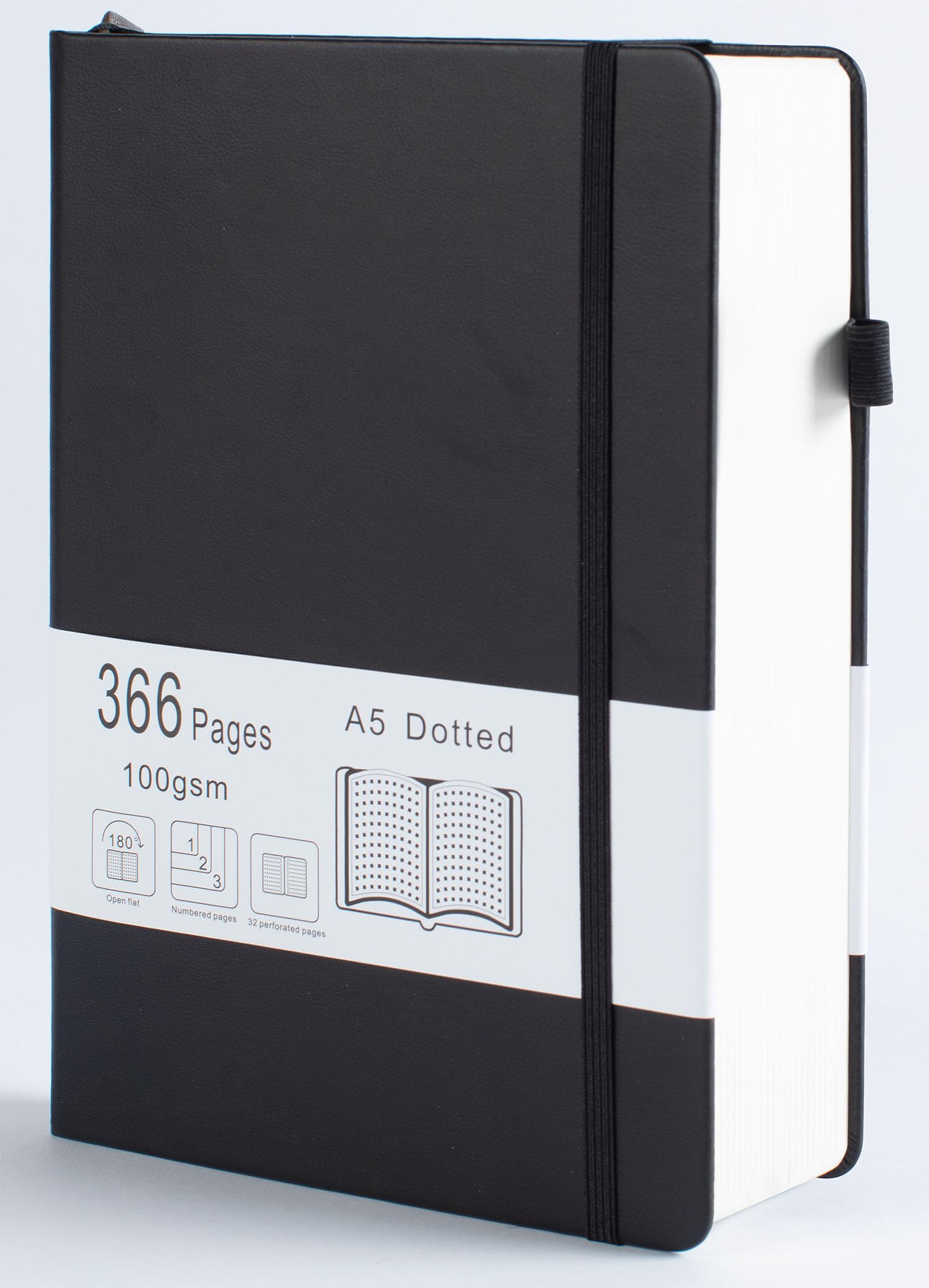 VOLINOTE A5 Dotted Journal Hardcover Notebook, 366 Numbered Pages, 100GSM Dot Grid Paper, Black, 5.7"x8.3"