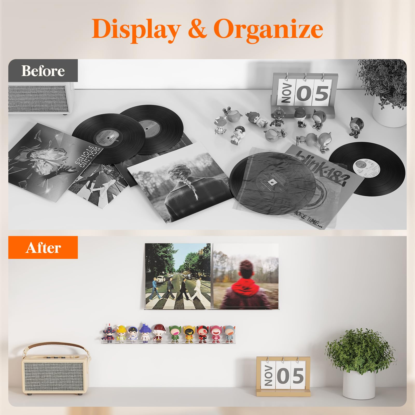 Lifewit Floating Shelves For Vinyl Record, 10 Pack 12' Clear Acrylic Wall Shelf Room Decor For Book/Photo/Picture/Makeup Display In Bedroom, Living Room, Bathroom Storage And Organization