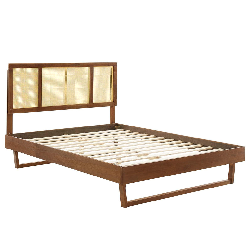 Modway Kelsea Cane And Wood King Platform Bed With Angular Legs In Walnut