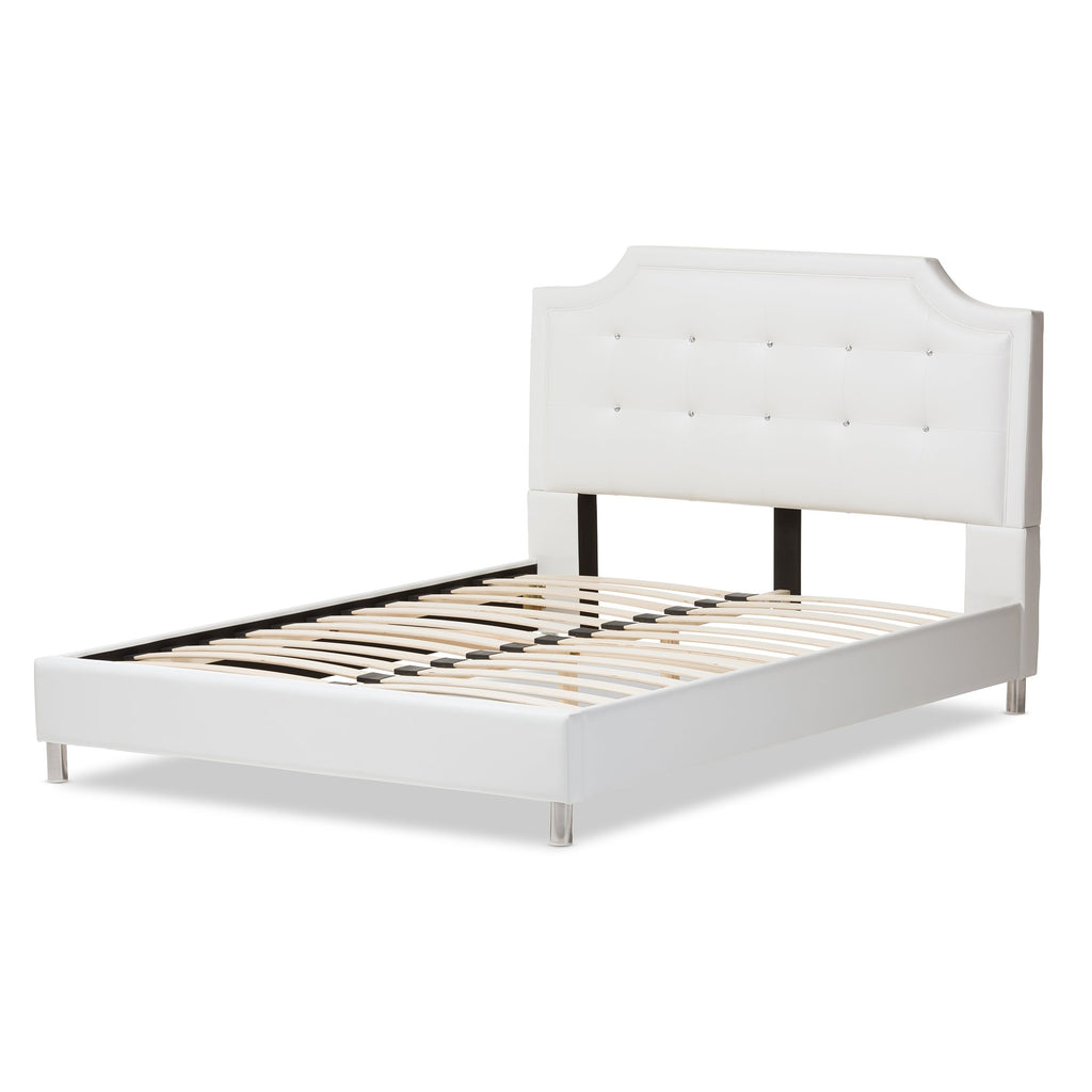 Baxton Studio Carlotta Modern Bed with Upholstered Headboard, Full, White