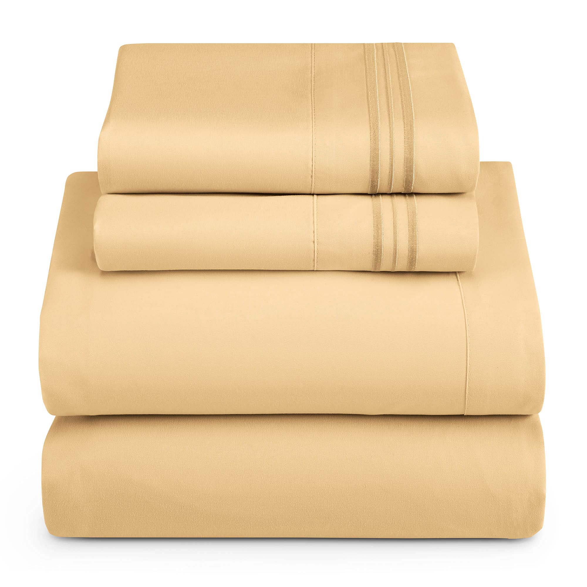 Hearth & Harbor Twin Xl Size Sheets - 3 Piece Bed Sheet Set, Hotel Luxury Double Brushed Bed Sheets - Extra Soft Bedding Sheets & Pillowcases, Twin Xl, Camel Gold
