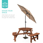 Best Choice Products 6-Person Circular Outdoor Wooden Picnic Table For Patio, Backyard, Garden, Diy W/ 3 Built-In Benches, 500Lb Capacity - Walnut Brown