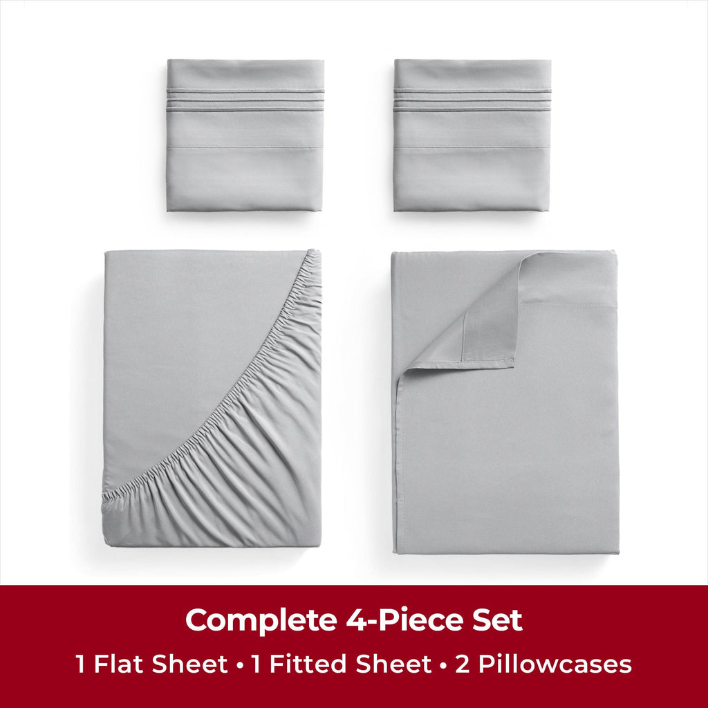 Mellanni Twin Sheet Set - 4-Piece Iconic Collection Bedding, (Including 2 Pillowcases), 16-Inch Deep Pocket, Easy Care, Extra Soft, Cooling Sheets, Brushed Microfiber - Light Gray