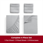 Mellanni Twin Sheet Set - 4-Piece Iconic Collection Bedding, (Including 2 Pillowcases), 16-Inch Deep Pocket, Easy Care, Extra Soft, Cooling Sheets, Brushed Microfiber - Light Gray