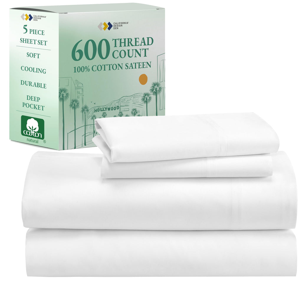 California Design Den Split King Sheet Set - 100% Cotton, 600 Thread Count, Breathable Luxury King Size Sheets For Adjustable Be