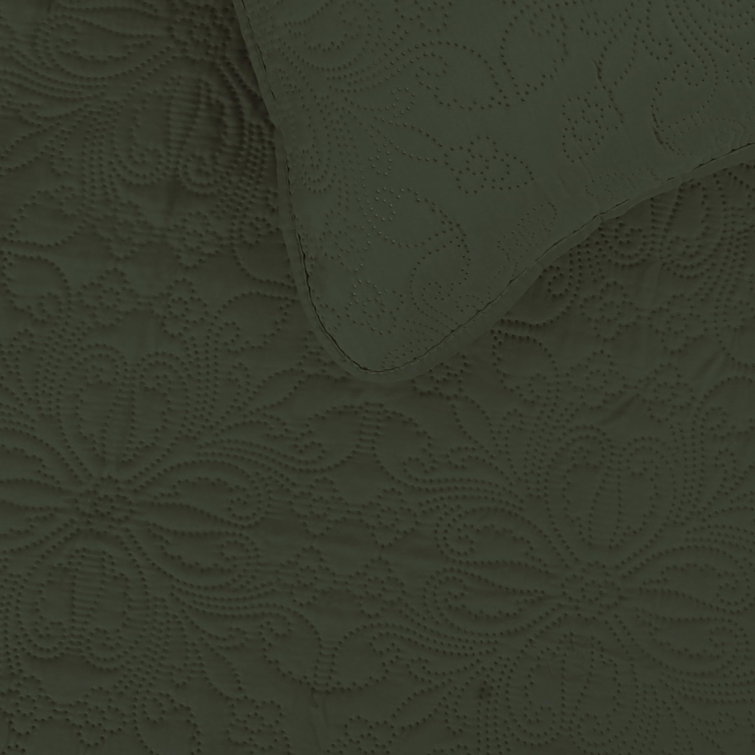 Easy-Going Twin Size Reversible Quilt Set With 1 Quilt And 1 Pillow Sham, Soft Bed Quilt Cover, Water Resistant Lightweight Microfiber Bedspread, Stain Resistant, Damask-Army Green/Beige