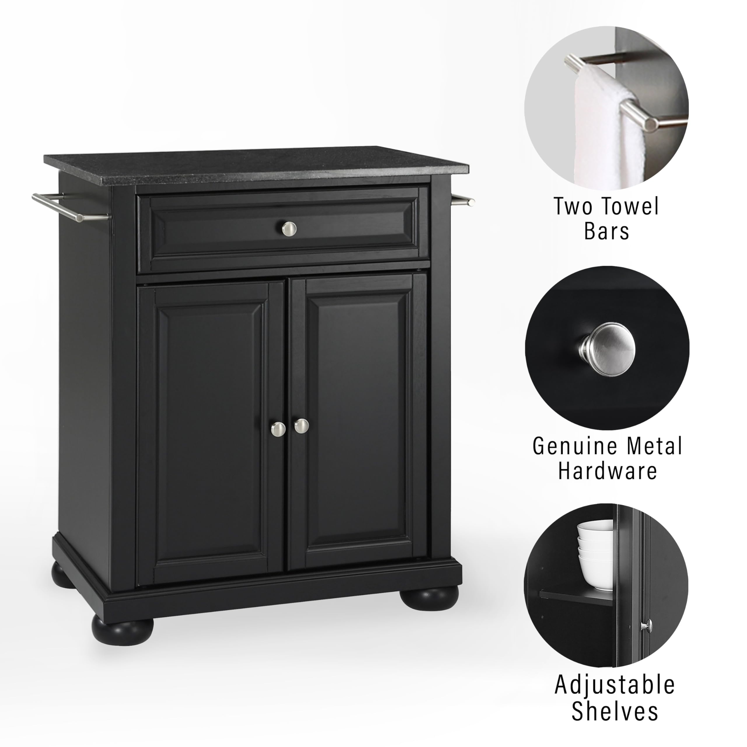 Crosley Furniture Alexandria Granite Top Small Portable Rolling Kitchen Island Storage Cart, Microwave Stand, Mahogany