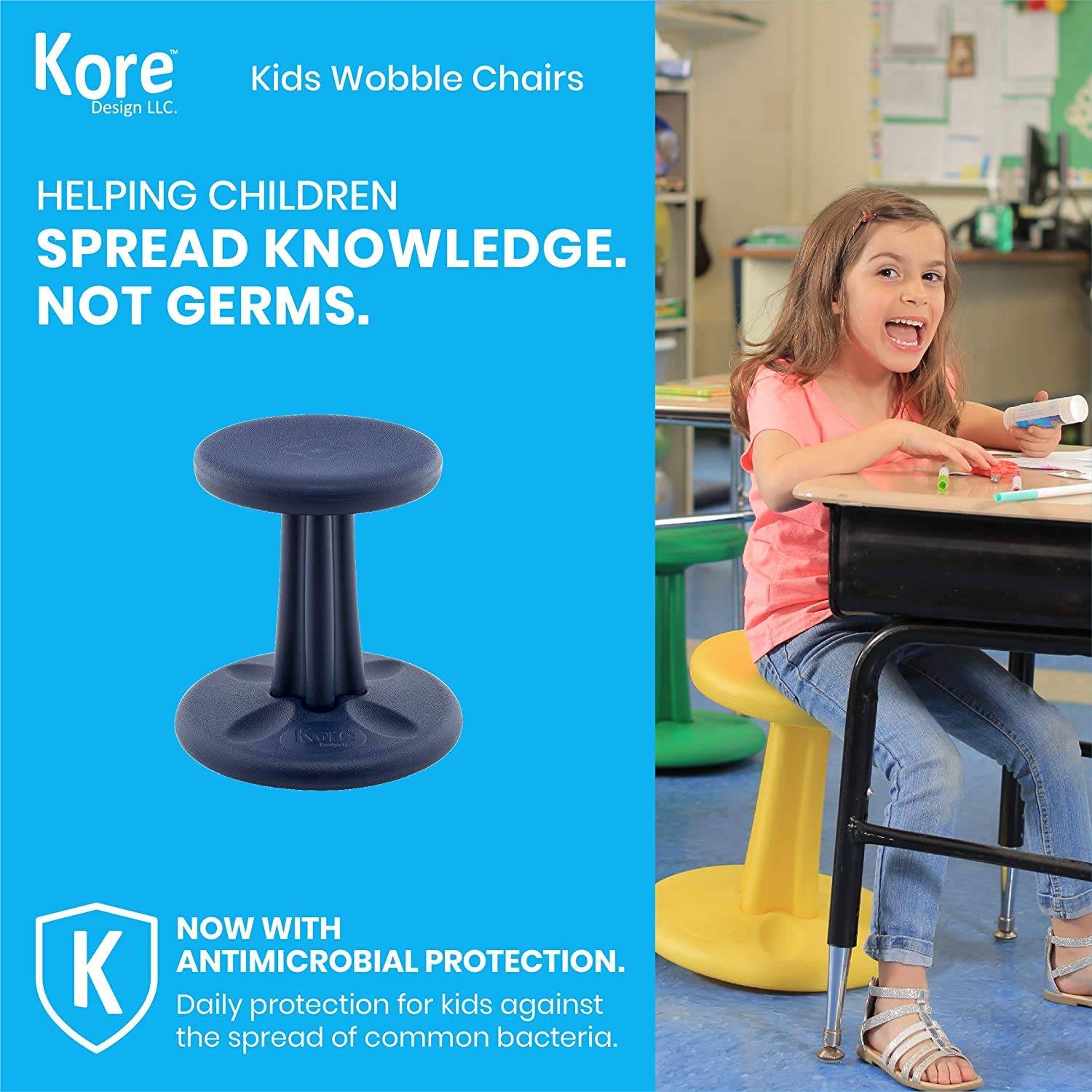 KORE DESIGN Wobble Stool Chair Dark Blue Plastic 18.7in