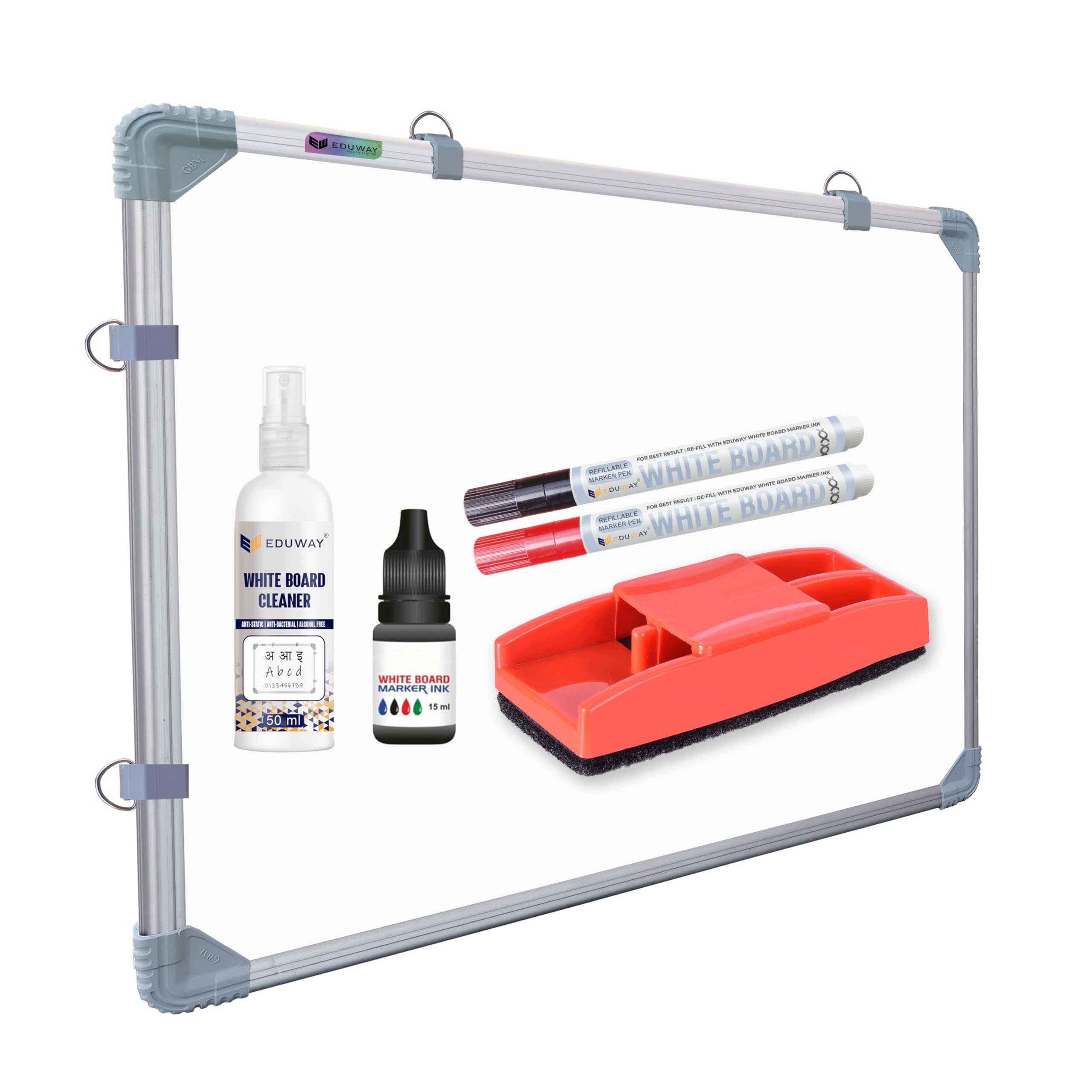 Eduway 2X3 Ft. Whiteboard Combo Kit | 2 Marker, 1 Duster, 1 Marker Ink, 1 Cleaner Spray | Double-Sided Whiteboard & Chalkboard |