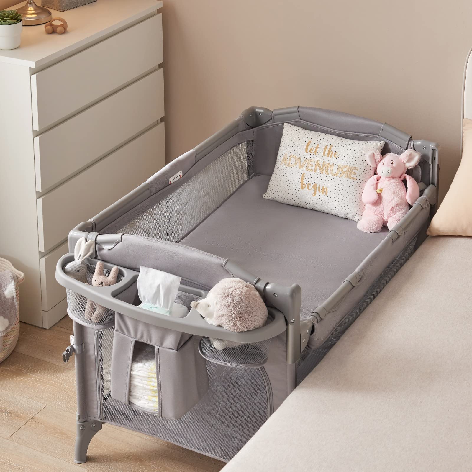 Beka 4 In 1 Baby Bassinet Bedside Sleeper, Baby Bedside Crib 4 Functions, Bedside Bassinet Crib Sleeper, Playard, Changing Table, Baby Bassinet For Newborn Baby