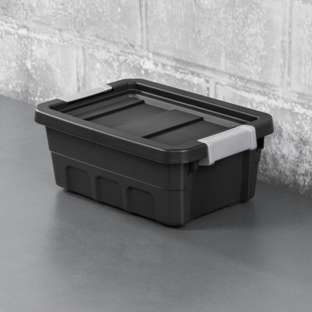 Sterilite 4 Gallon Plastic Stacker Tote, Heavy Duty Lidded Storage Bin Container For Stackable Garage And Basement Organization,