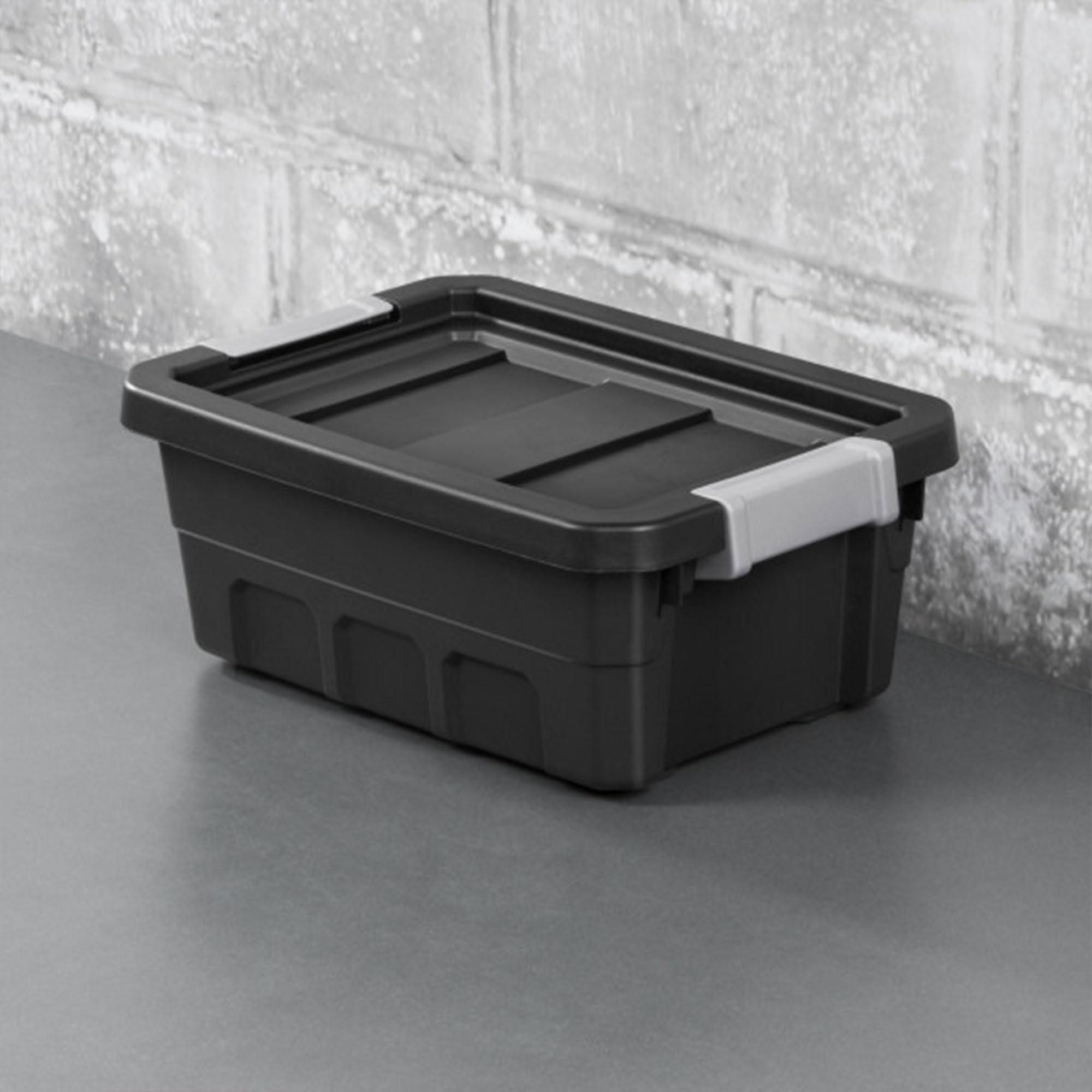 Sterilite 4 Gallon Plastic Stacker Tote, Heavy Duty Lidded Storage Bin Container For Stackable Garage And Basement Organization,