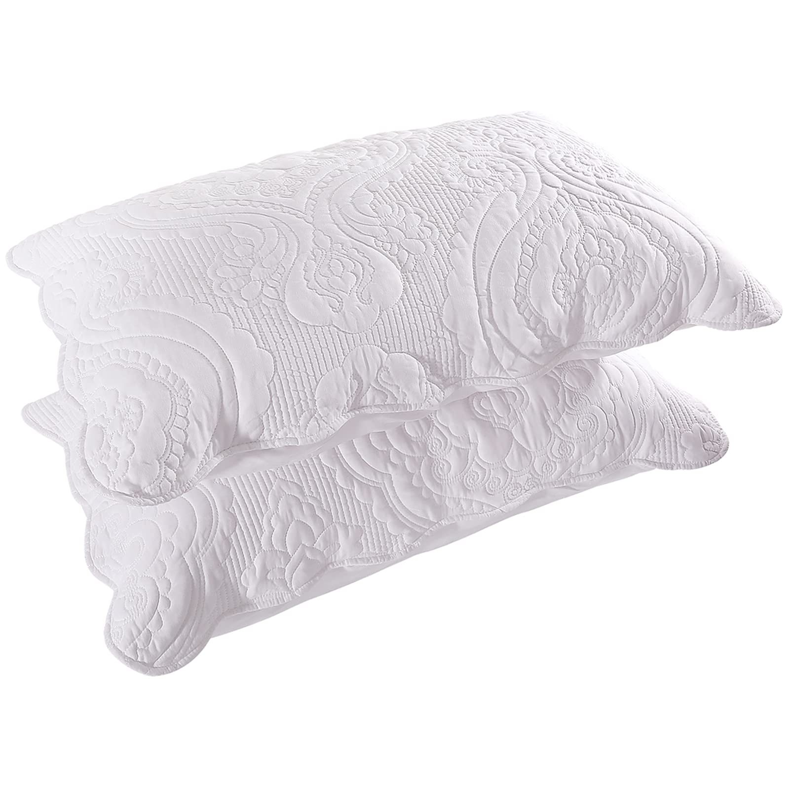 Bosowos Quilted Pillow Shams Set Of 2, Decorative Microfiber King Bed Pillow Shams, Soft Breathable Pillow Covers With Envelope