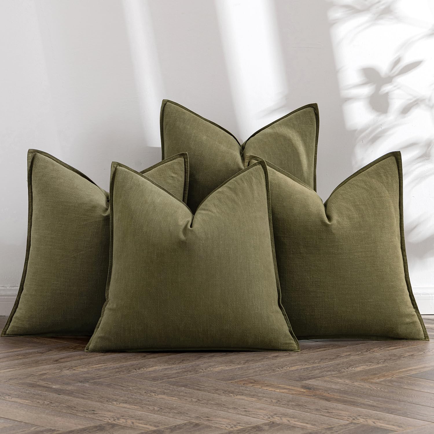 Miulee Olive Green Linen Pillow Covers Pack Of 4 Decorative Natural Solid Throw Pillow Covers Soft Accent Boho Farmhouse Couch P