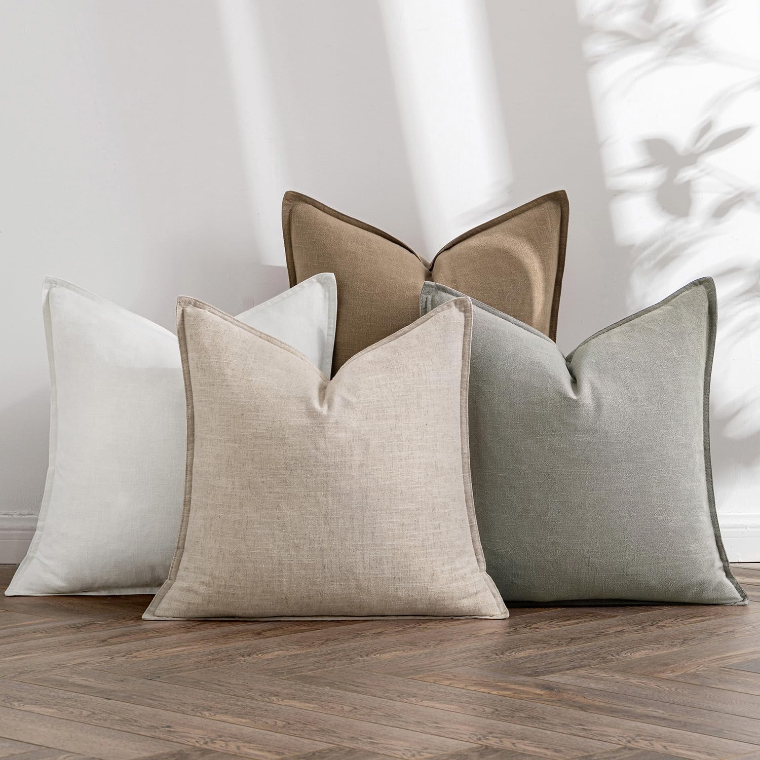 Miulee Neutral Linen Pillow Covers Pack Of 4 Decorative Natural Solid Throw Pillow Covers Soft Accent Boho Farmhouse Couch Pillo