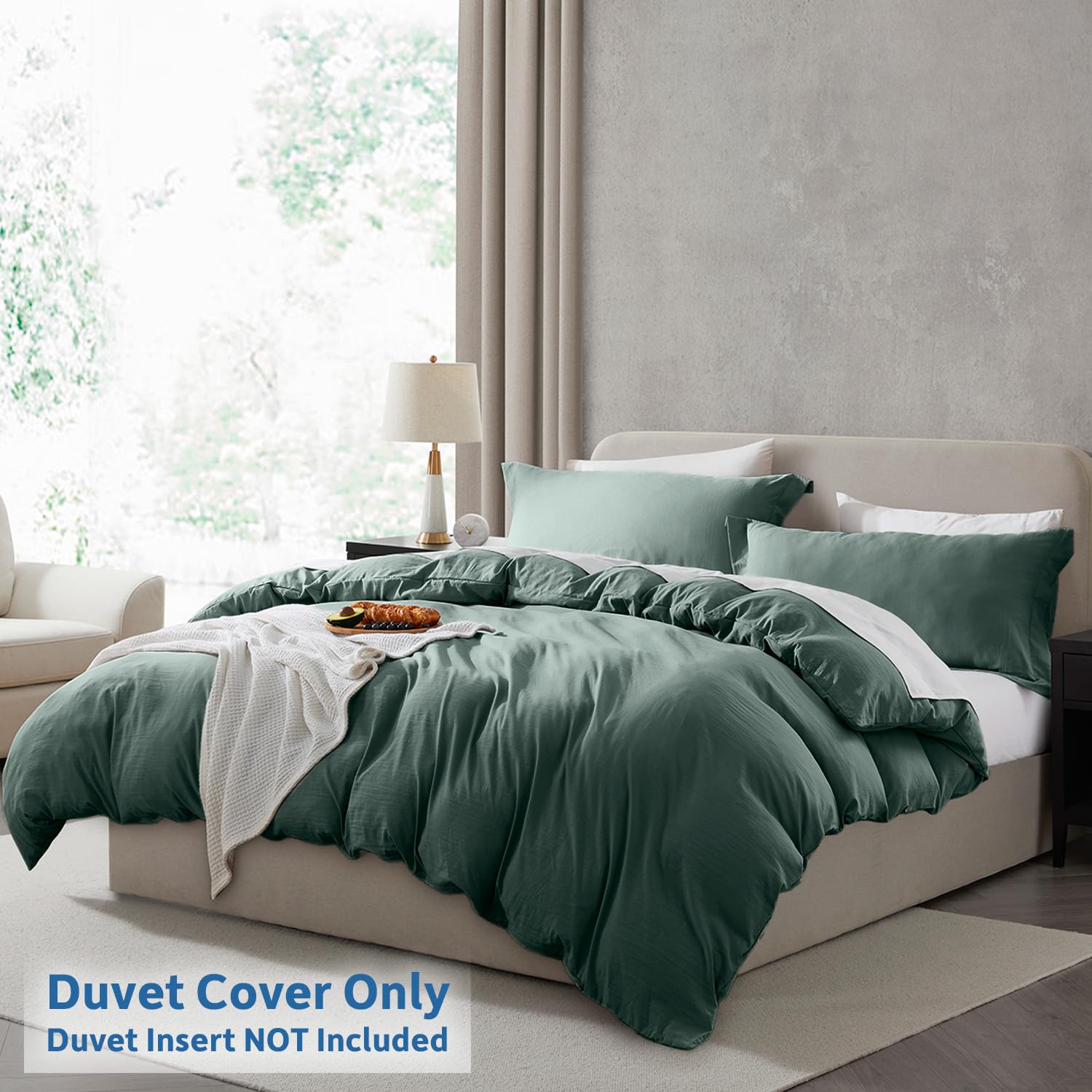 Nestl Forest Green Duvet Cover Full Size - Soft Prewashed Full Size Duvet Cover Set, 3 Piece, With Zipper Closure, 1 Duvet Cover 80X90 Inches And 2 Pillow Shams - No Comforter