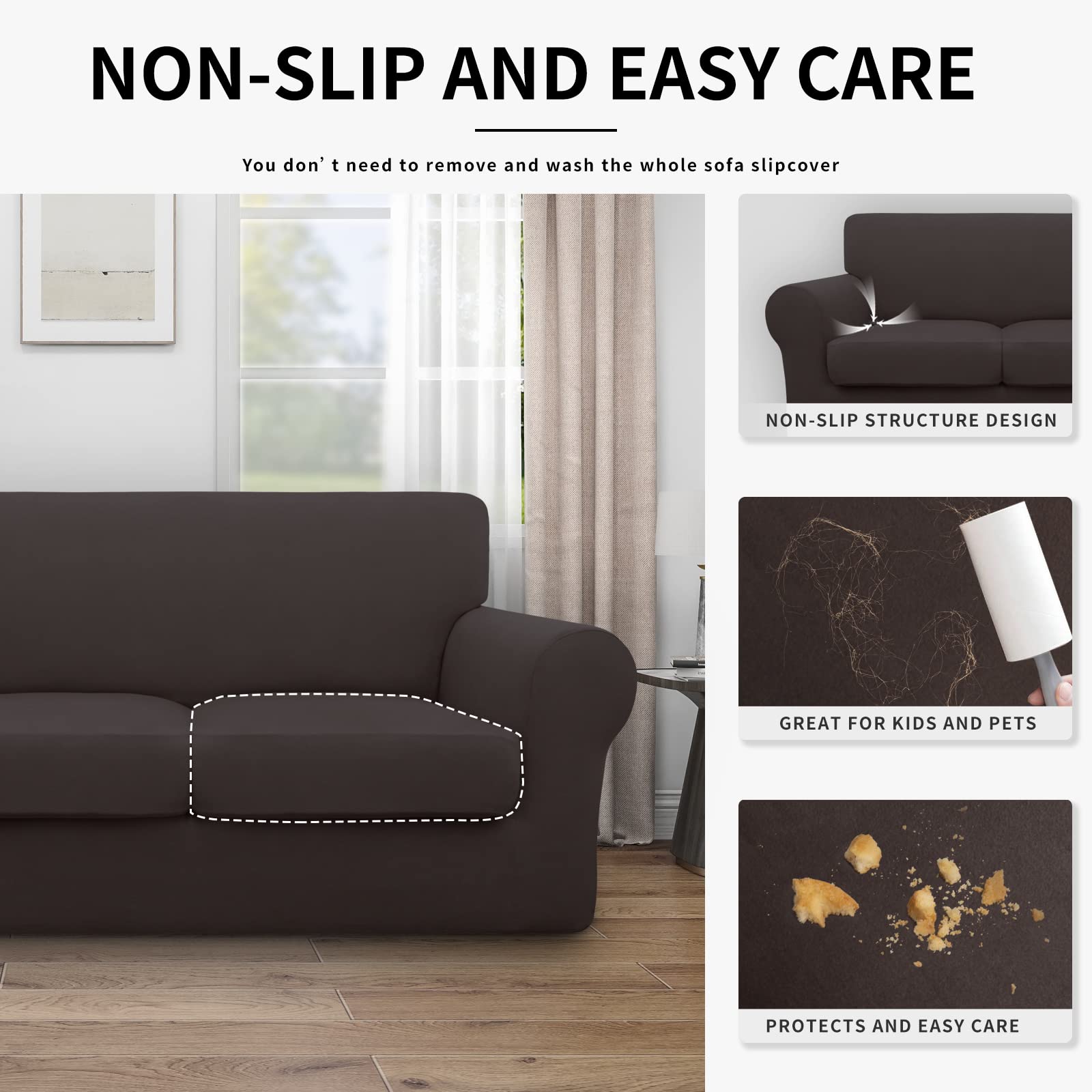 Easy-Going 100% Dual Waterproof Oversized Loveseat Cover Stretch Soft Couch Cover For Dogs, Sofa Slipcover For 2 Separate Cushion Couch Leakproof Furniture Protector For Kids, Pets Chocolate