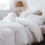 Moomee Bedding Pillowcases Pack Of 2 100% Washed Cotton Linen Like Textured Breathable Durable Soft Comfy (Off White, King)