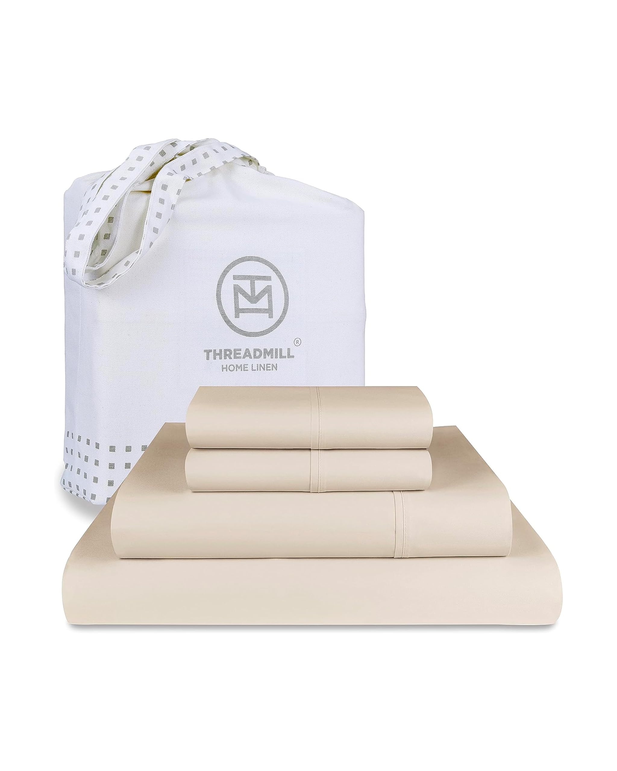Threadmill Luxury Supima Cotton Sheets, Luxury 1200 Thread Count Soft 100% Cotton Sheets For Full Size Bed, 4 Pc Beige Bed Sheet