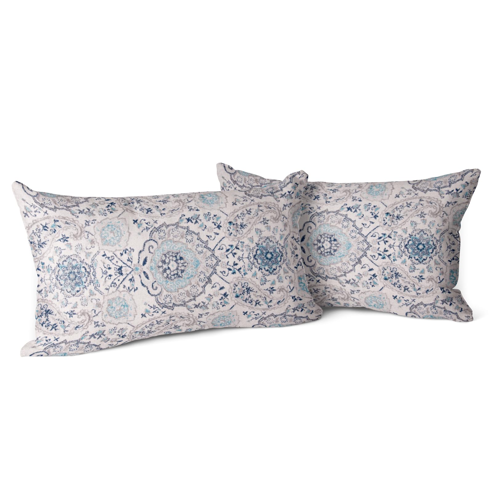 Snycler Boho Throw Pillow Covers 12X20 Inch Set Of 2 Terracotta Rust Blue Colored Throw Pillows Double Sided Boho Home Soft Deco