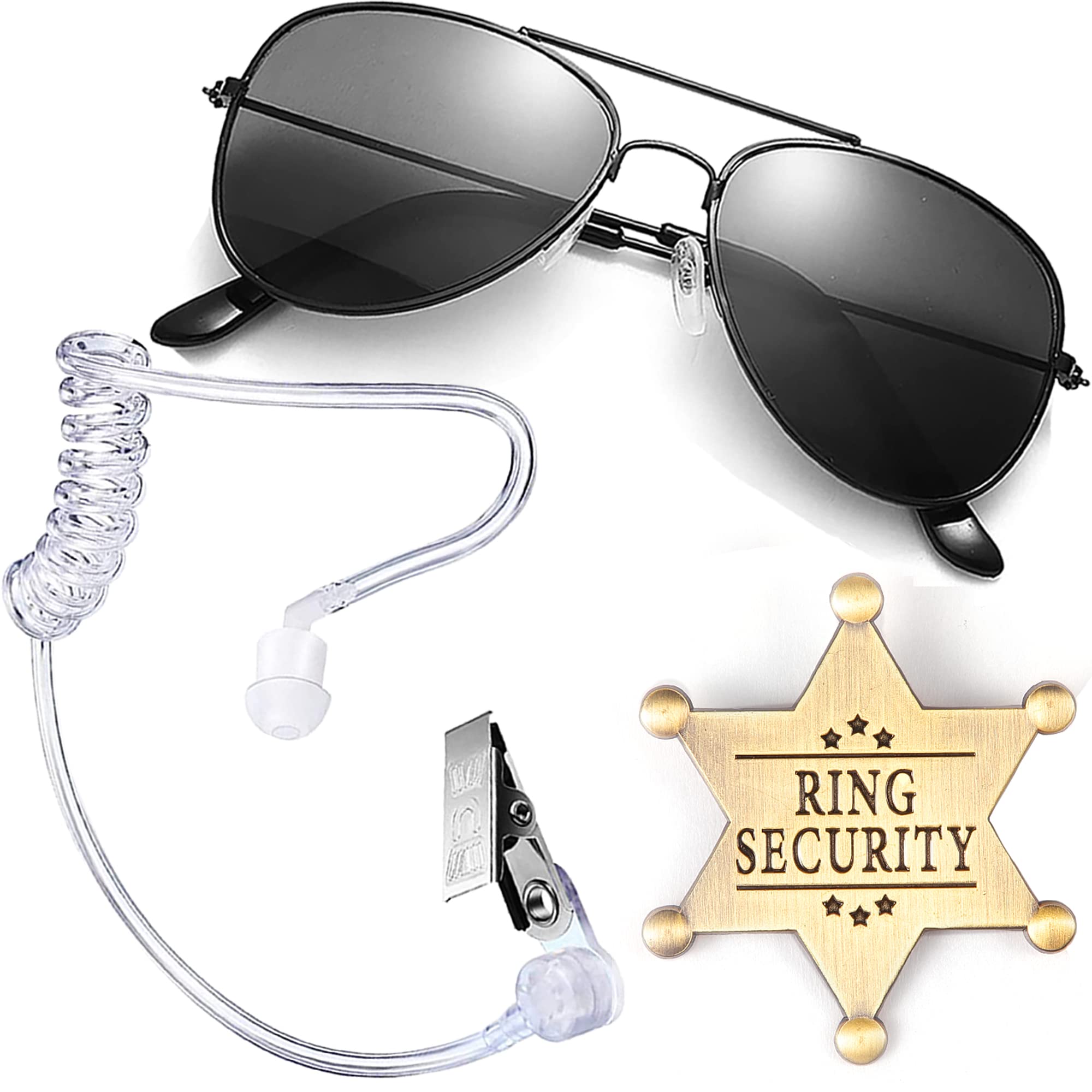 Ring Wedding Bearer Security:Ring Wedding Security Set Sun Glasses + EarPiece Cosplay + Ring Badge Ring Box Bearer for Kids Outf