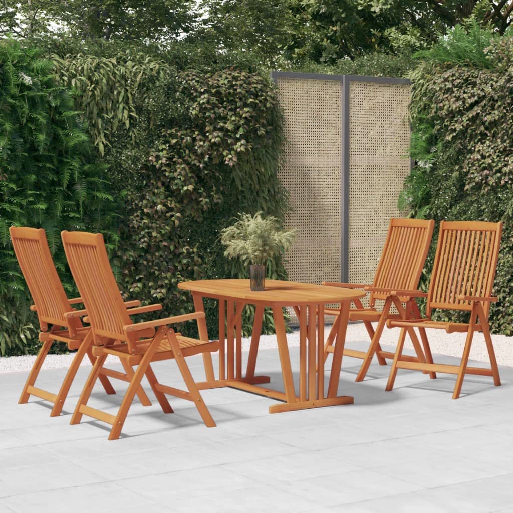 vidaXL 5-Piece Patio Dining Set - Adjustable and Foldable Outdoor Wood Chairs - Solid Eucalyptus Wood Furniture for Garden, Deck, Balcony - with Convenient Umbrella Hole - Rustic Farmhouse Design