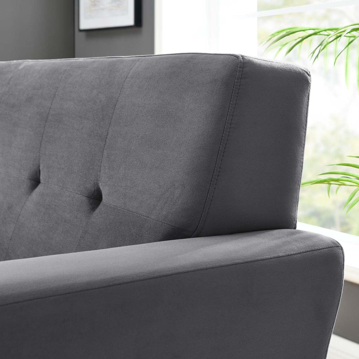 Modway Engage Modern Tufted Back Performance Velvet Armchair in Gray/Black