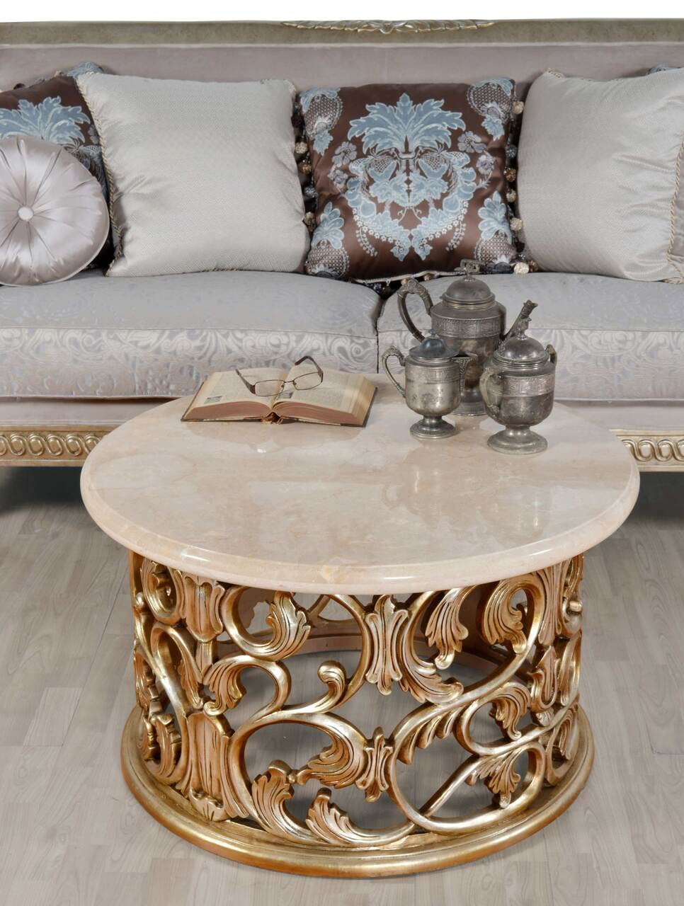 AFD Home Platine Round Coffee Table Mahogany Cream Marble Silver Platina 12016157