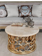 AFD Home Platine Round Coffee Table Mahogany Cream Marble Silver Platina 12016157