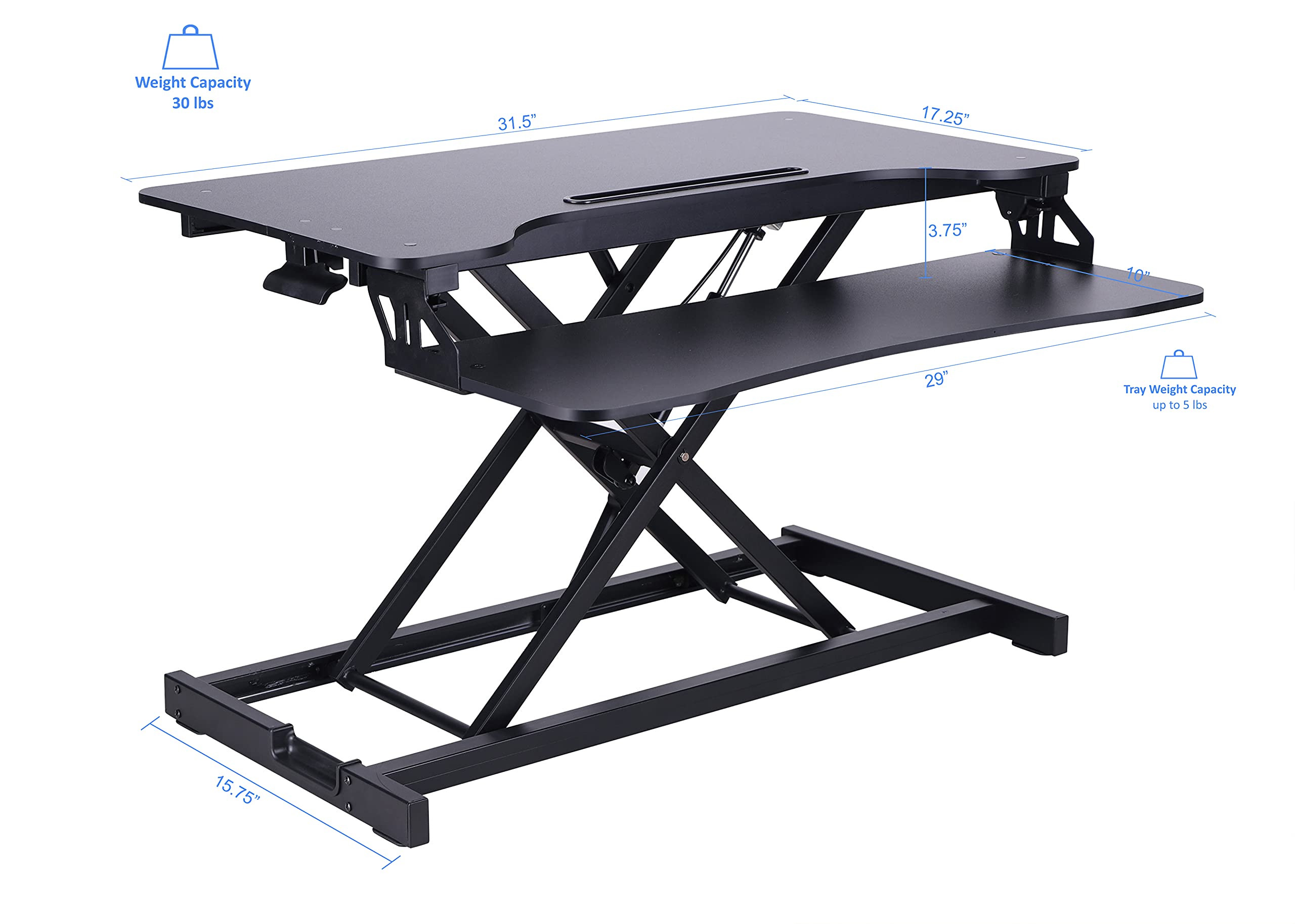 Rocelco Standing Desk Converter and Floor Mat - 31.5 Inch Sit Stand Up Dual Monitor Tabletop Riser with Tablet Mount, Height Adjustable Workstation - Deep Keyboard Tray - Black (R VADRB-MAFM)