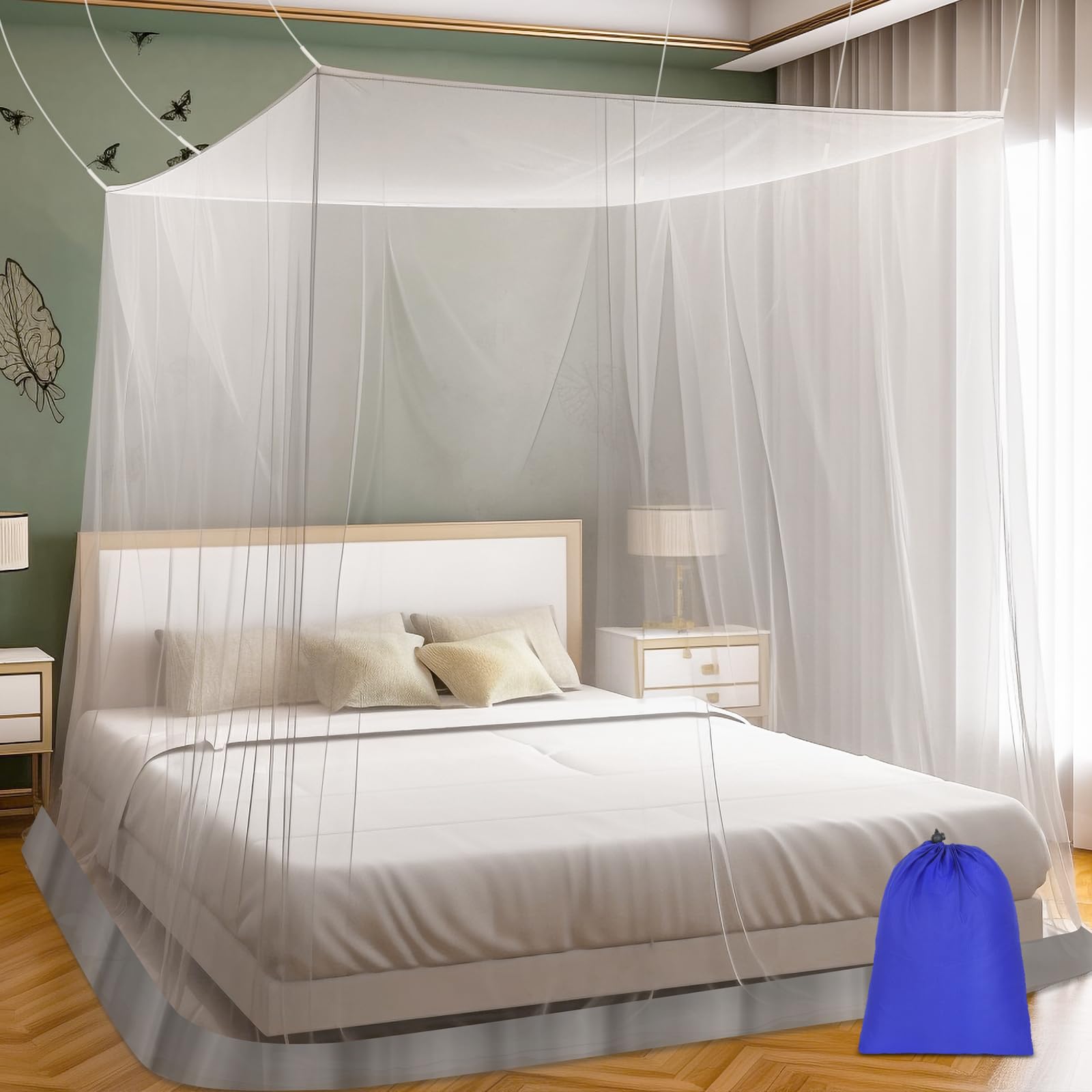 Sublaga Mosquito Net for Bed, Large White Bed Canopy for Girls, Hanging Bed Net, Ideal for Bedroom Decorative, Travel with Stora