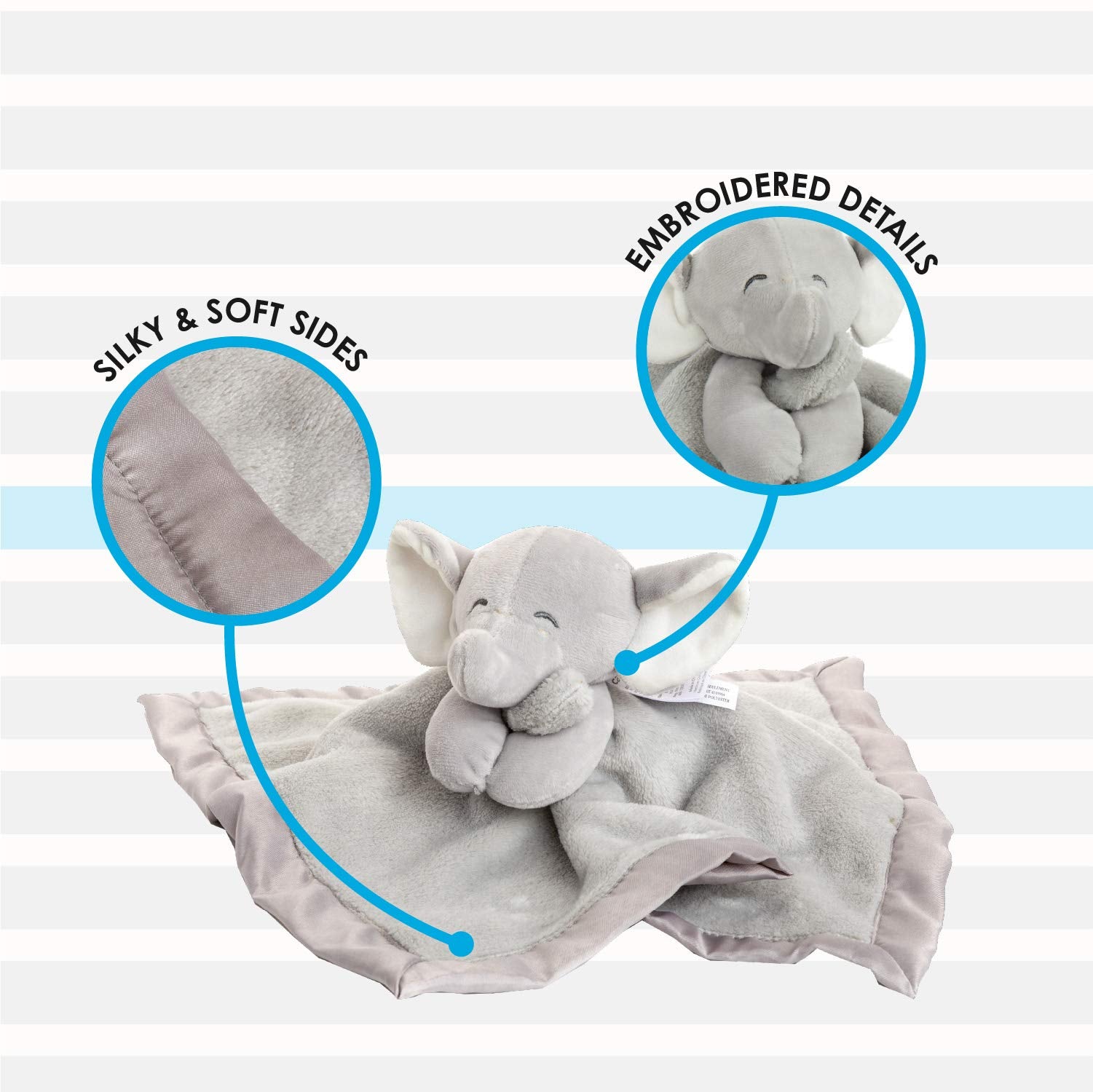 Kids Preferred Carter's Elephant Plush Stuffed Animal Snuggler Blanket Gray Polyester 14 Inch