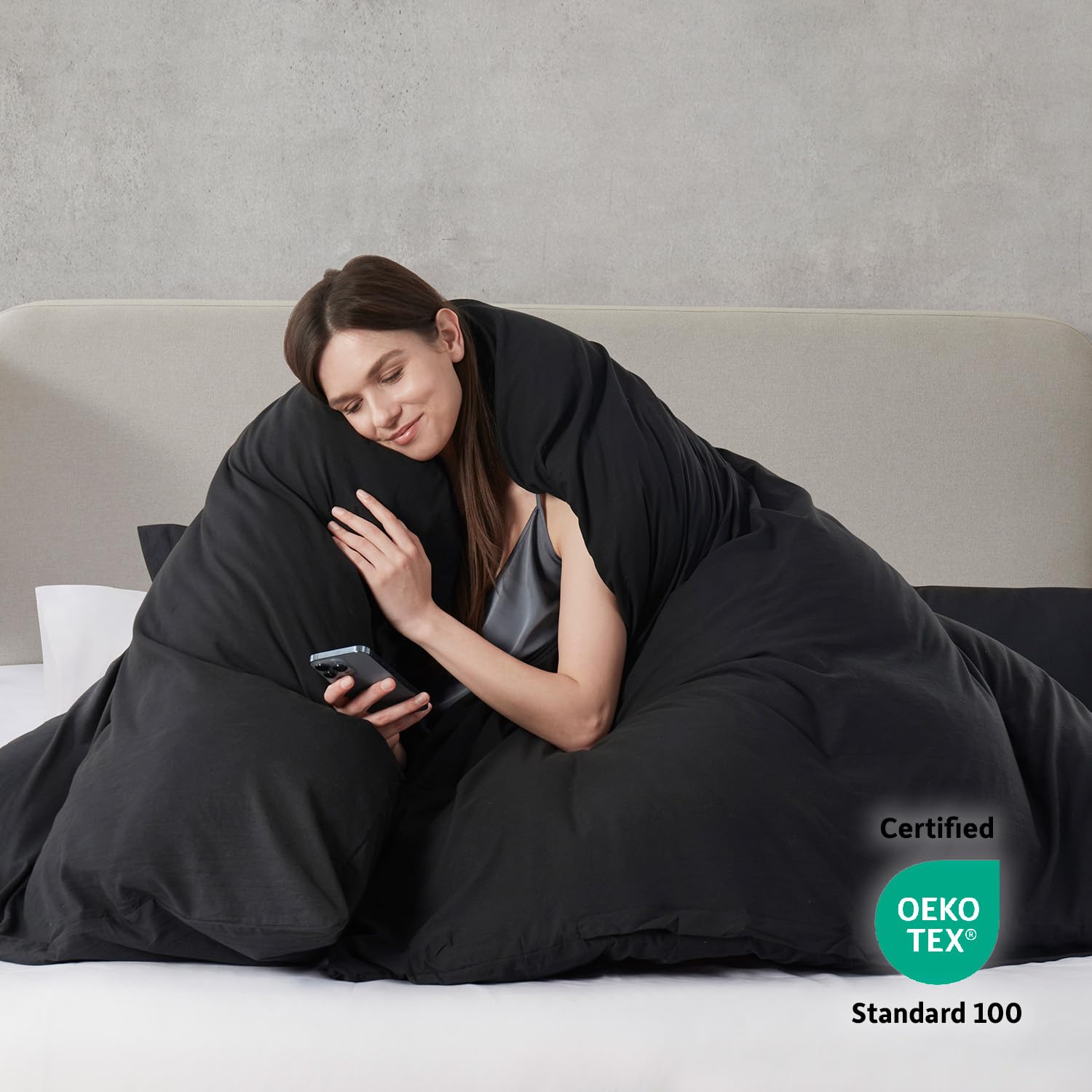 Nestl Black California King Duvet Cover Sets - Soft Prewashed Cal King Duvet Cover, 3 Piece, With Zipper Closure, 1 Duvet Cover 104X98 Inches And 2 Pillow Shams - No Comforter