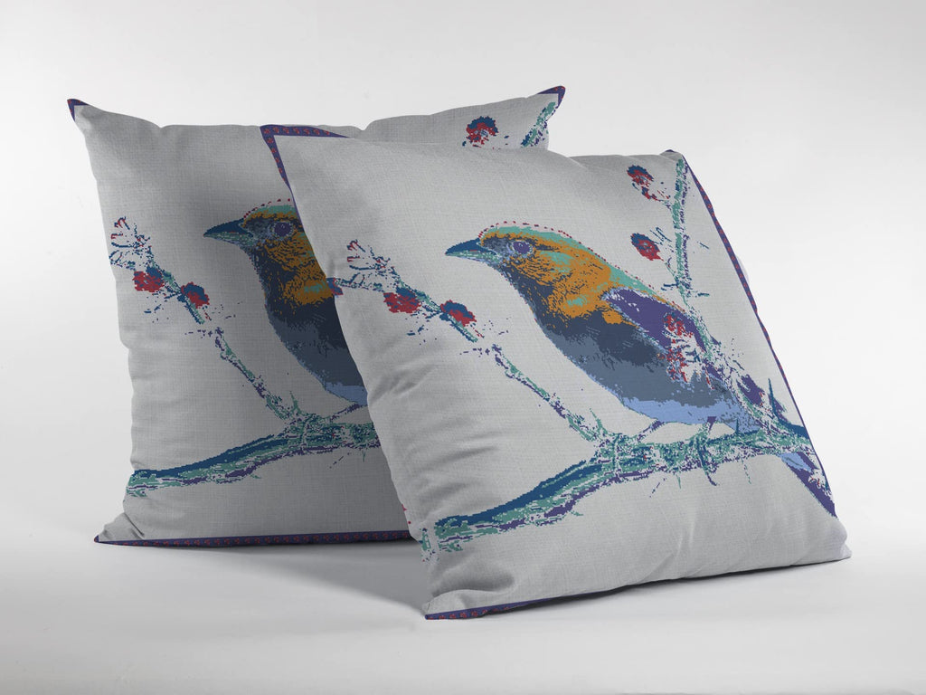 HomeRoots Purple On White 20â€ Blue White Robin Suede Throw Pillow