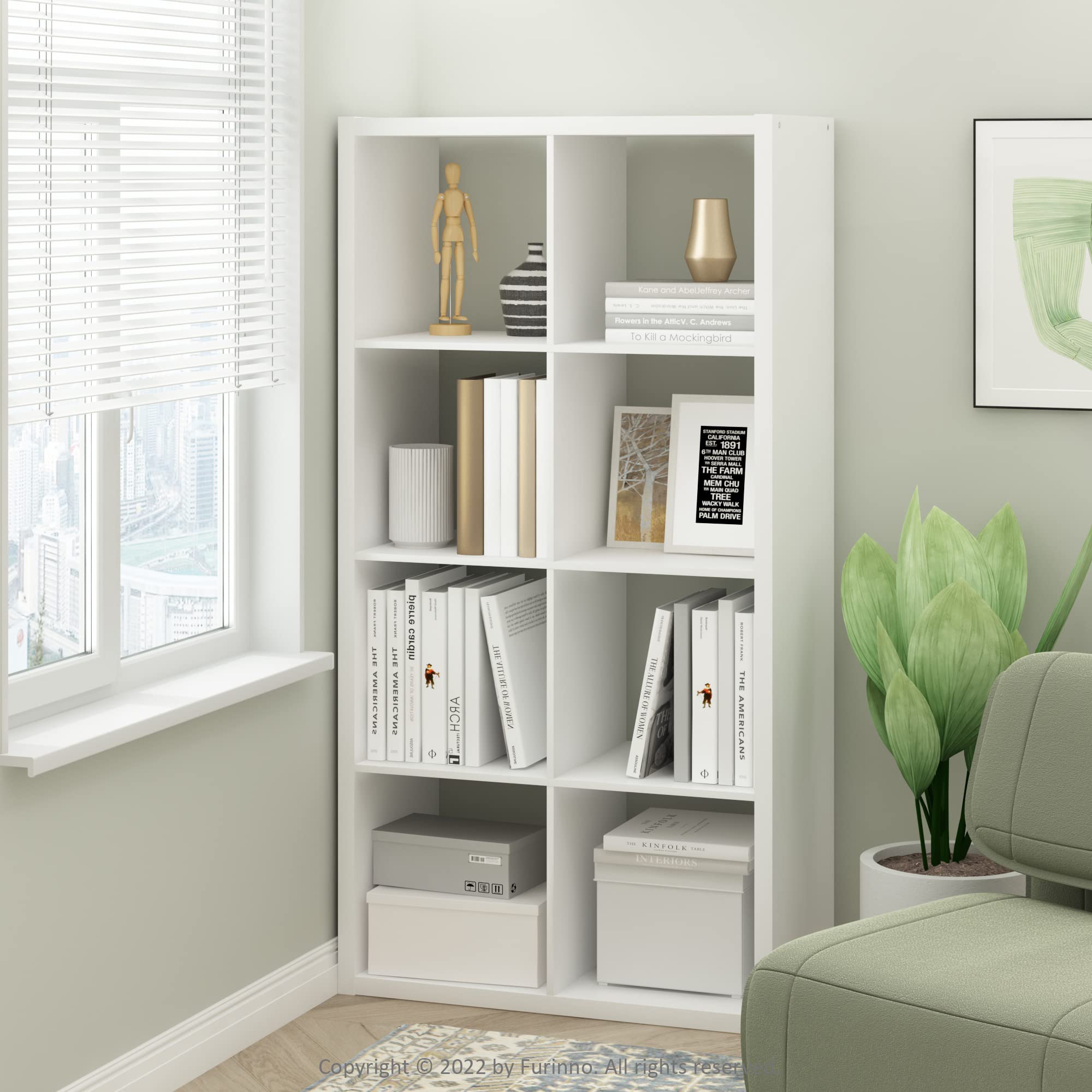 Furinno 8-Cube Open Back Decorative Storage Organizer, White - Stylish and Functional Cube Shelf for Home or Office