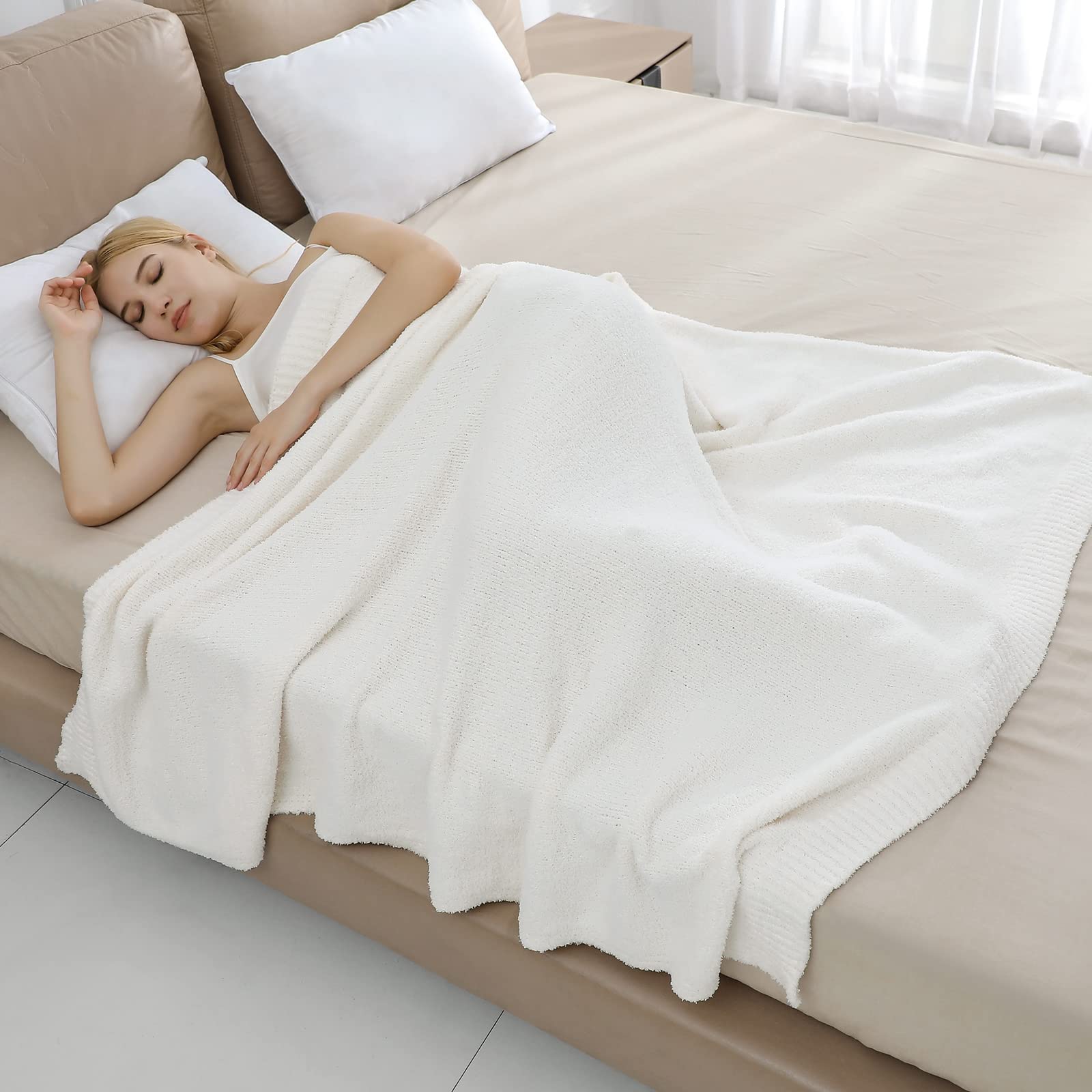 Bearberry Super Soft Fluffy Throw Blanket Lightweight Cozy Warm Bed Blankets For Couch Bed Sofa All Season (Cream, 60   X80   )