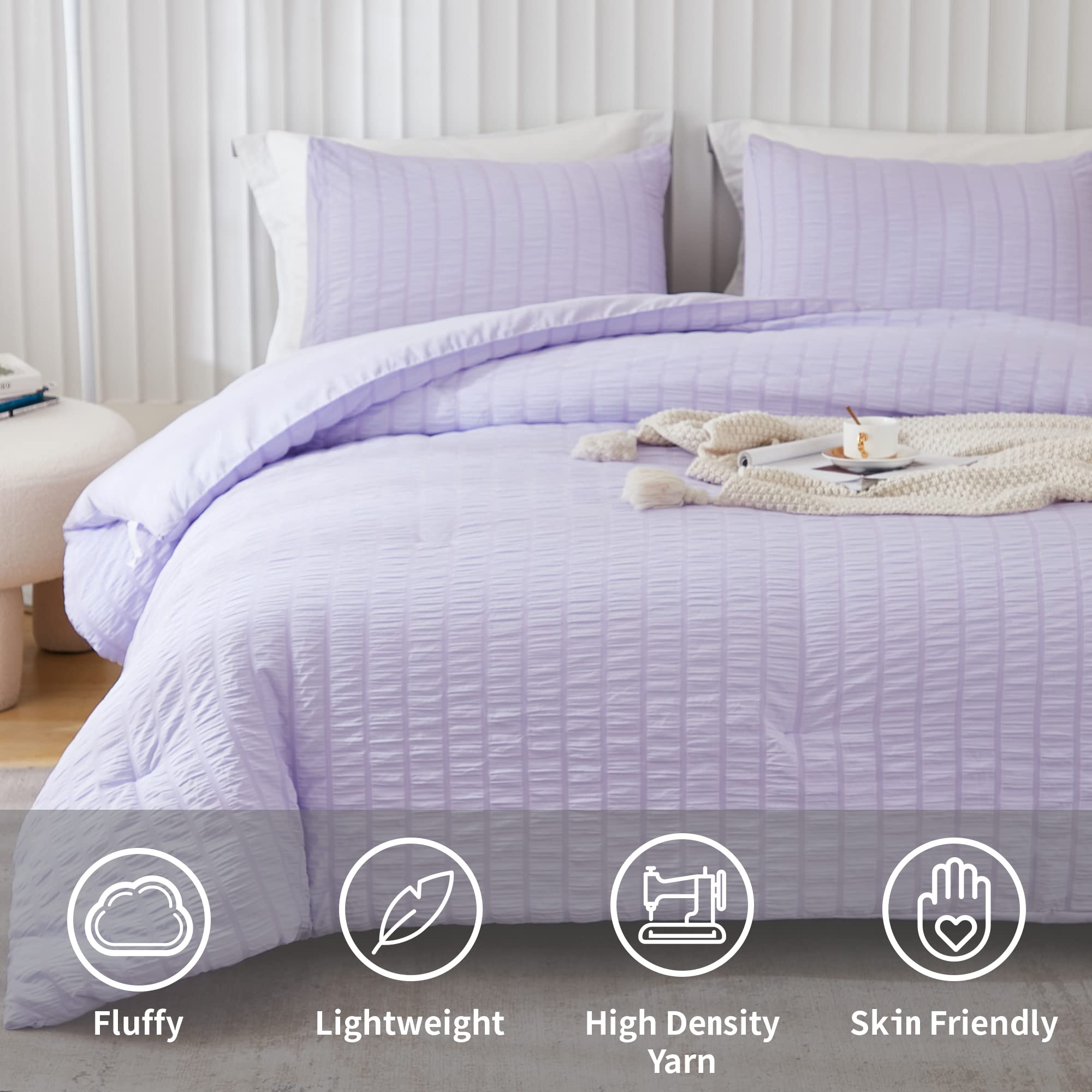 Avelom Lavender Purple Seersucker Comforter Set, California King, 104X96, 3 Pieces